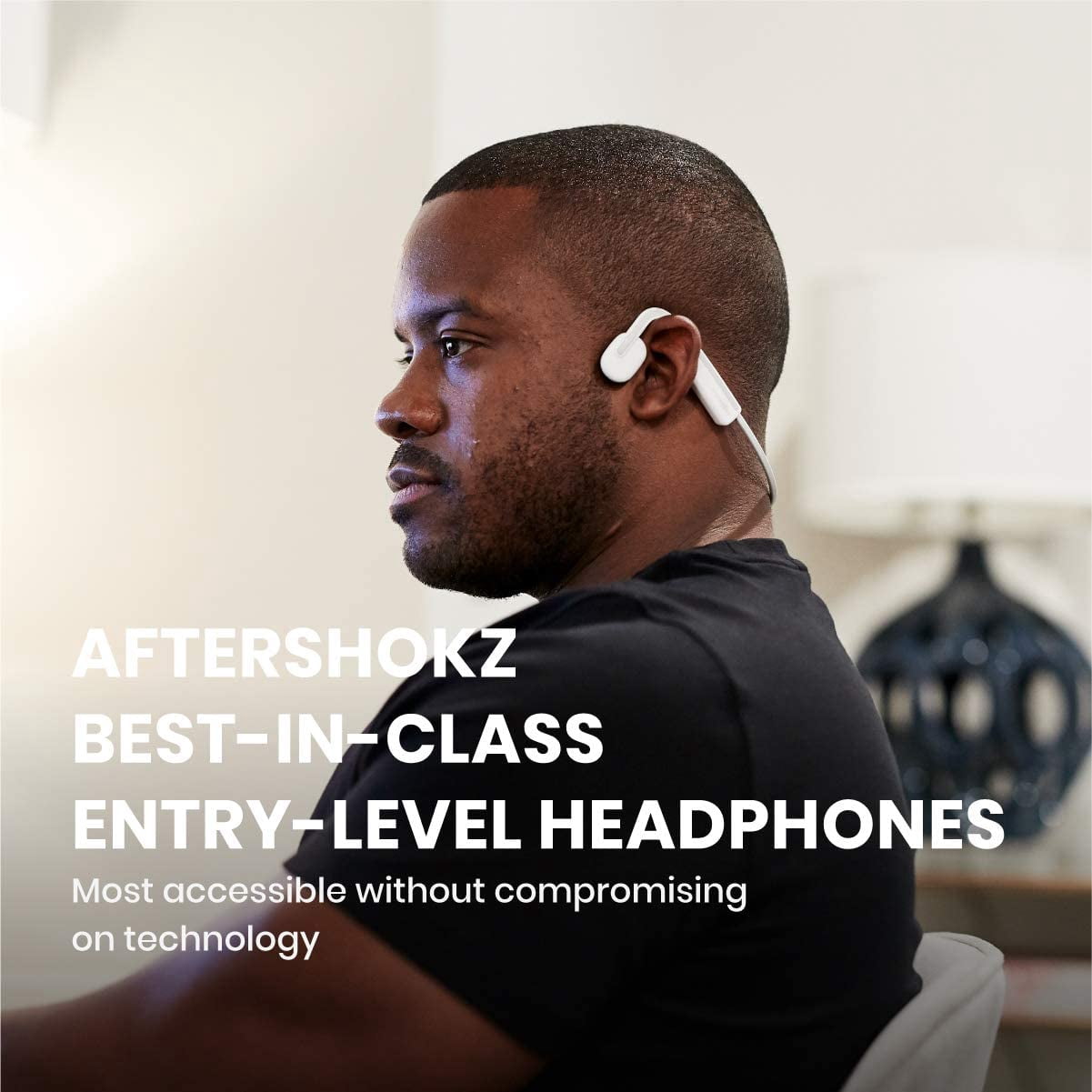 AfterShokz OpenMove Wireless Bone Conduction Headphones Bluetooth 5.0 Open Ear for Sports (Alpine White)