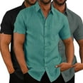 thumbnail image 1 of Chemises d'Été en Lin de Coton pour Hommes Casual Chemises à Manches Courtes Blouses Col Rabattu Solide Chemises de Plage Formelles Vêtements pour Hommes, 1 of 4