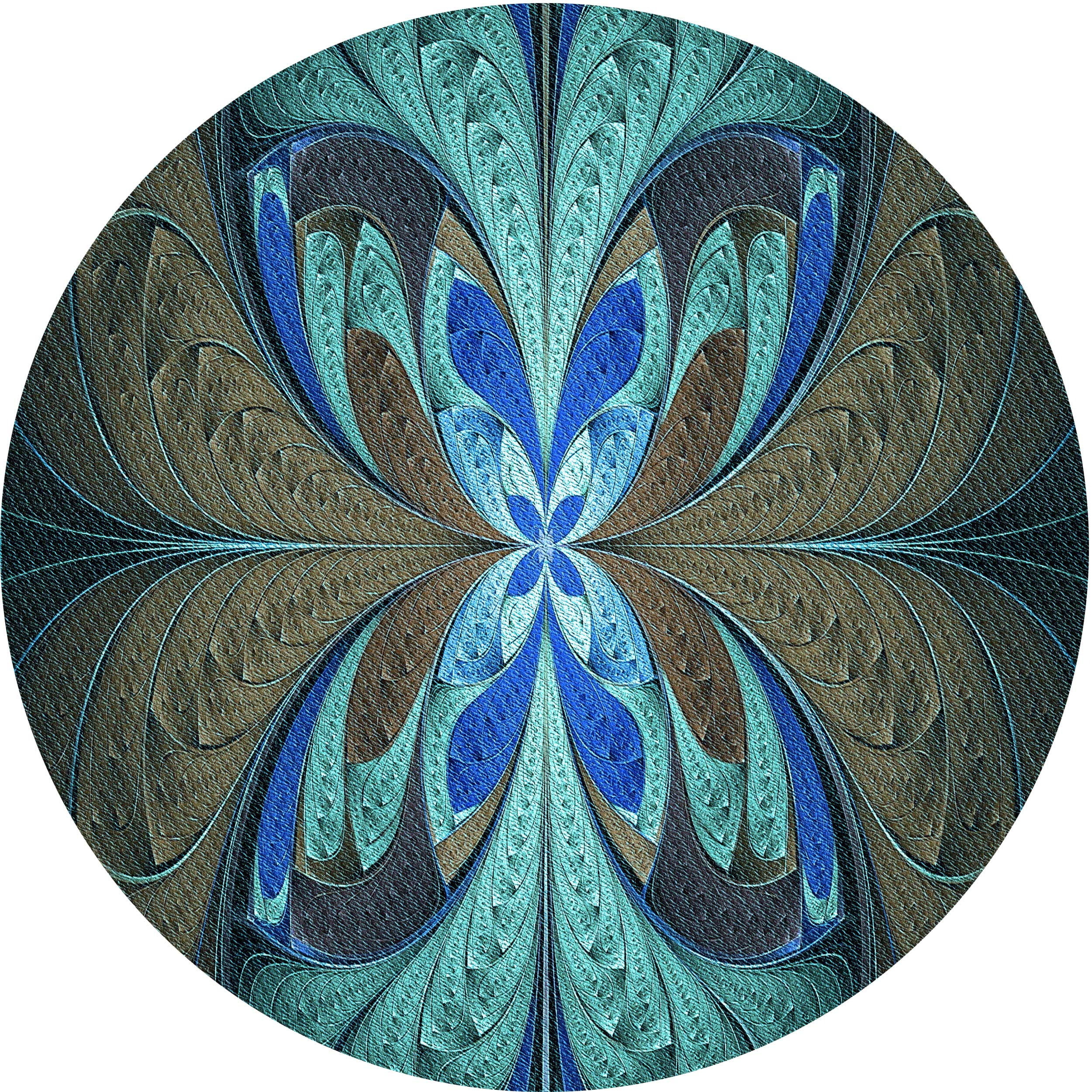 Ahgly Company Indoor Round Patterned Deep-Sea Green Area Rugs, 5' Round ...
