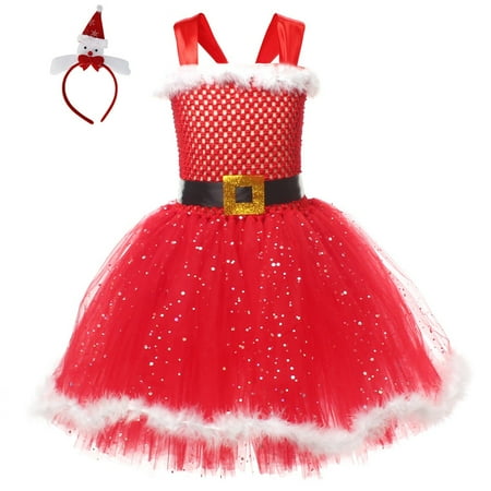 

MHZLDYZ Girls Dresses Size 8 Big Girls Party Dress Christmas Cosplay Santa Tutu Dresses Red Party Dresses(Hot Pink L)