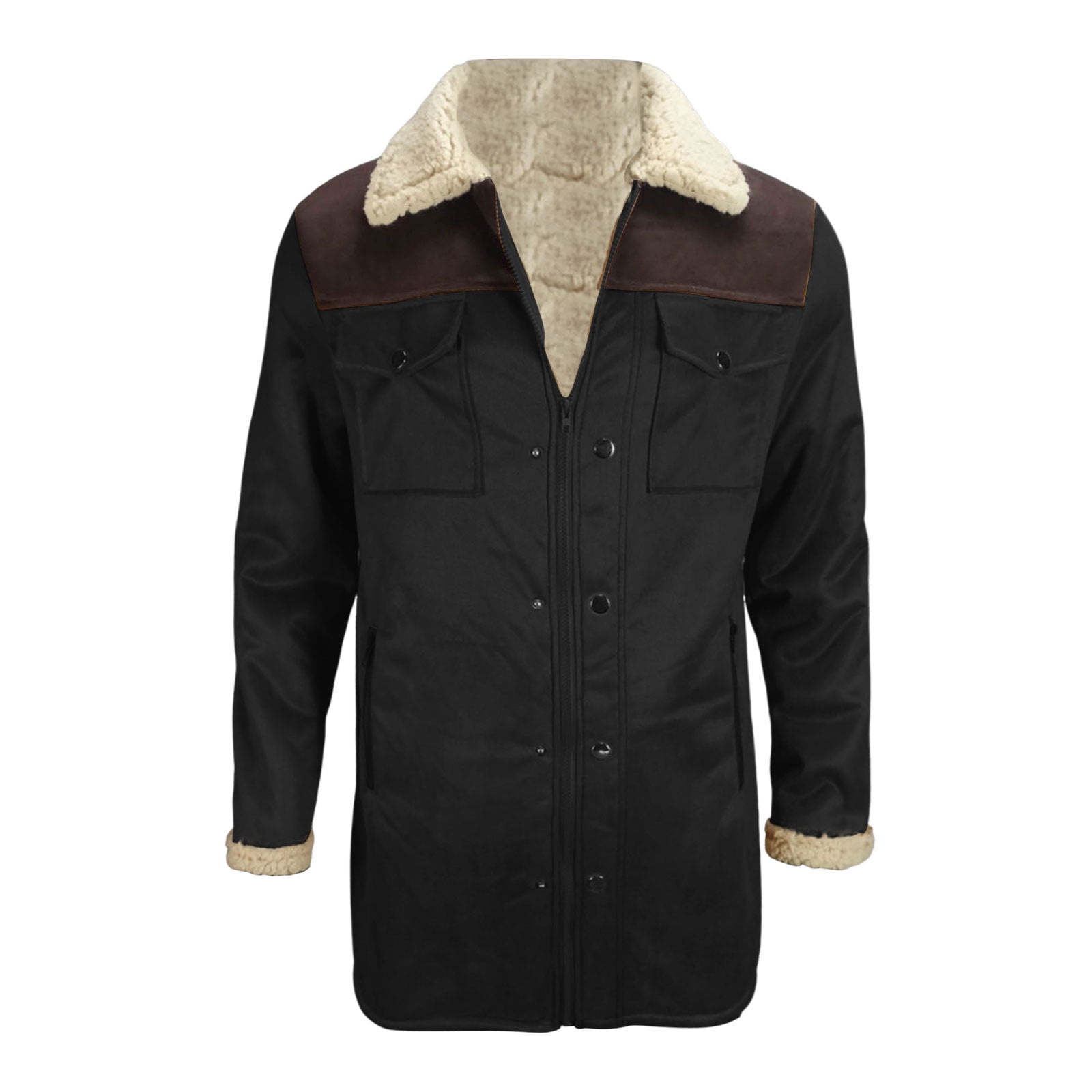Fgnfyis Mens Jacket Collar Coat Leather Zip up Motorcycle Jacket Retro Top with Multiple Pockets Mens Winter Coats Black M