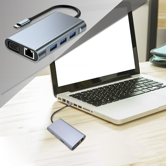 PEONAVET Hub Adapter Hub Adapter 7--1 Type-C Network Hub Multi-Splitter Adapter with + PD + VGA + RJ45 + 1xUSB3.0 + 2xUSB2.0 for Computer Accessories