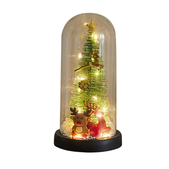 KOYPTL LED Christmas Tree in Glass Dome with Santa,Christmas Mini Desktop Decorations,Battery Operated Christmas String Lights,Xmas Table Decorations for Indoor Home Xmas Decor Gift
