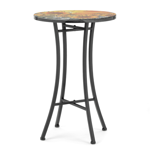 14 inch Side Table, Round Iron Top End Table, Indoor Outdoor Accent Table, Sunflower Mosaic
