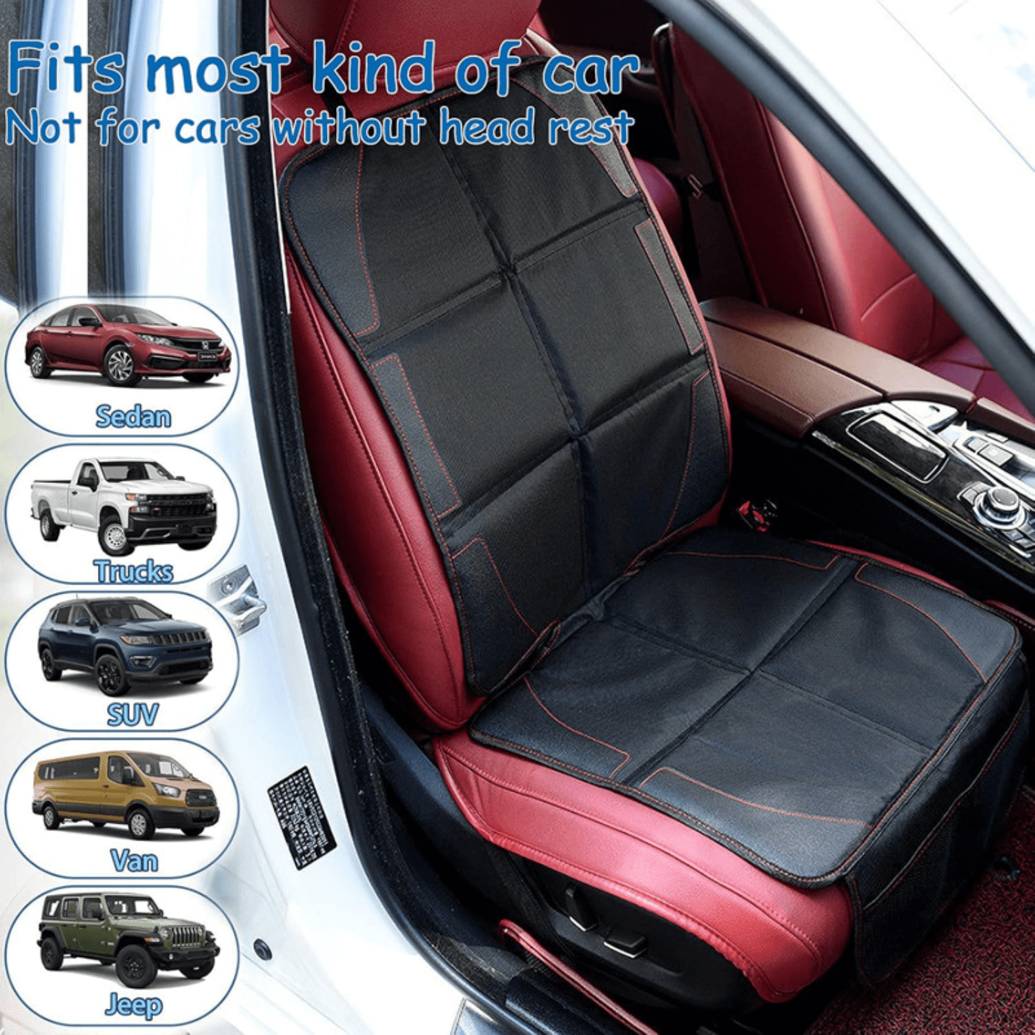 Car Seat Protector for Baby Car Seat - Thick Padding - Seat Protector Under Baby Car Seat with 2 Mesh Storage Pockets - Black Waterproof Baby Car Seat Protector - Non-Slip Padded Backing
