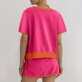 thumbnail image 6 of BLOCLOALO 2 Piece Lounge Set Short Sleeve Shirts Sets for Women Skirt Drop Shoulder T Shirt and Skort Set Summers Plus Size Workout Sets Sweatpants and Sweatshirt Set Travel Outfits Hot Pink L, 6 of 6
