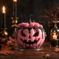 thumbnail image 3 of SLYNSHome Pink Pumpkin Lantern Tabletop Ornament With Roses Bat Accents, Glossy Pumpkin Statue For Mantel Shelf Indoor Halloween Farmhouse Harvest Spooky Table Home Decor, 3 of 5