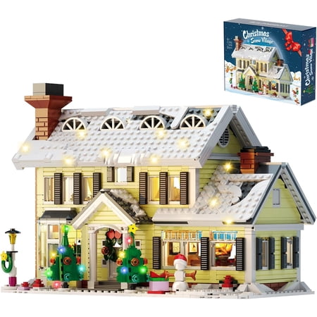 Christmas Holiday House Building Set With Led Lights,1156 Pieces Diy Snow Village Display,Compatible With Major Brick Brands,Perfect Holiday Gift For Boys,Girls,Family,And Friends.