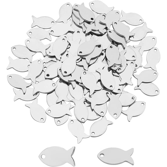 100pcs 13mm Long 304 Stainless Steel Charms Fish Dangle Charm 1mm Hole Silver Tone Pendants for DIY Crafting Necklace Bracelet Jewelry Making 13x7x1mm