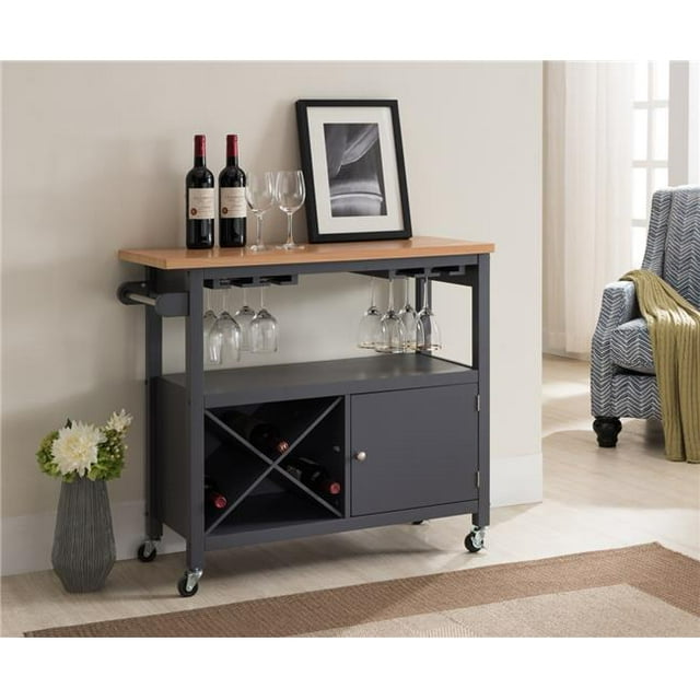 Inroom Furniture Designs K01 Solid Wood & Wood Veneer Kitchen Cart - Grey & Natural
