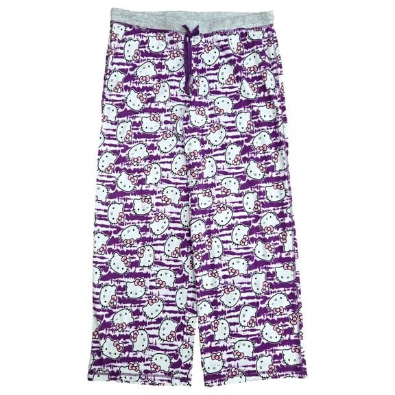 Womens Purple Hello Kitty Cat Face Knit Sleep Pant Pajama X-Large