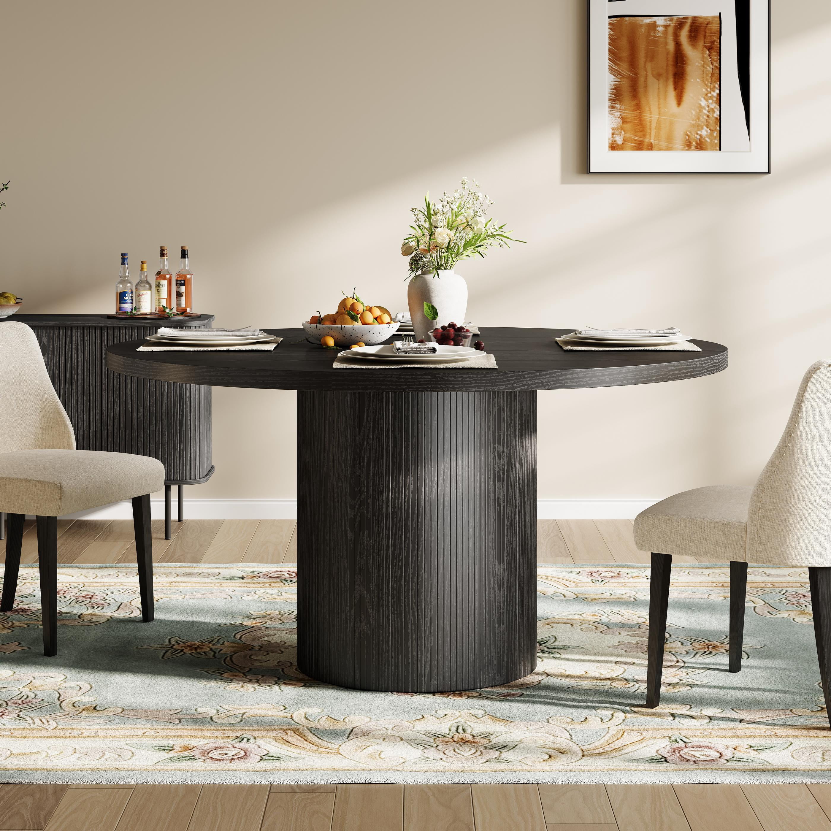 47" Dining Table, LEGAHOME Round Kitchen Table for 4, Wooden Circle Pedestal Table for Dining Room with 1.1in Thickness Tabletop, Black(Only Table)