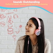 NewBee Kids Headphones with Microphone, HD Stereo, Safe Volume Limit 85dB/94dB, Eco-Friendly, Foldable, Adjustable Headband, 3.5mm Jack for Girls/PC/Mac/Tablet (Pink)
