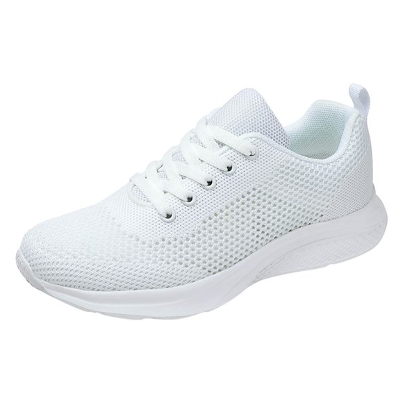 HBFAGFB Sneakers for Women Mesh Breathable and Versatile Outdoor Flat Bottom Lace up Shoes White Size 37