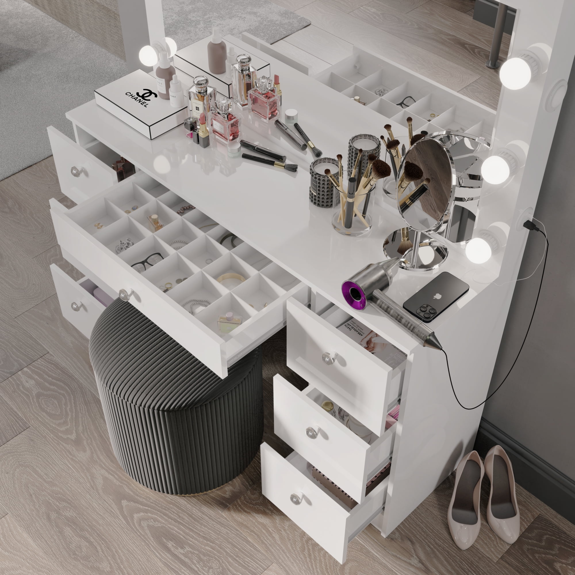 Ember Interiors Tammy White Vanity Desk with Mirror