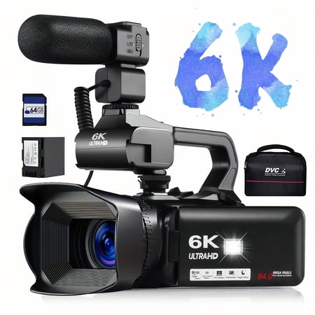 2026 Camcorder Video Camera 6K 64MP 60FPS Video Camera Auto Focus Vlogging Camera for YouTube 18X Digital Zoom Video Camera with WiFi, Webcam, Microphone, Stabilizer, 64G SD Card, Remote Control