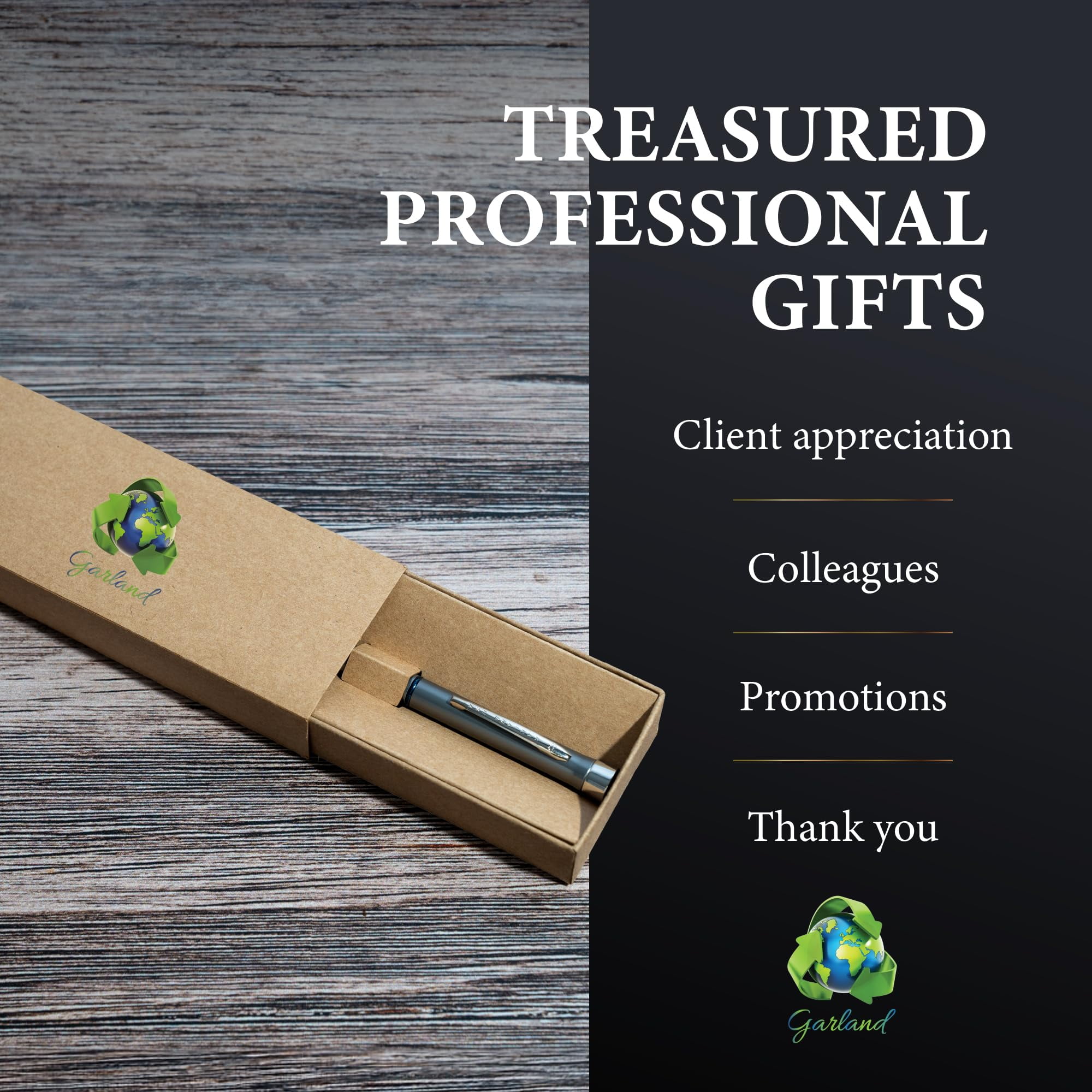 Garland Recycled Metal Twist Pen- Made in USA- Eco-Friendly Pen for Executive Desk Gifts, Professional, Post-Consumer Recycled Metal With Recycled Gift Box, Refillable- Chrome