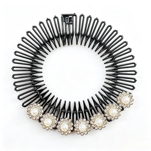 Pearl Flower Expandable Hair Comb, Retractable Flexible Hair Clip for Bangs & Flyaway Hair