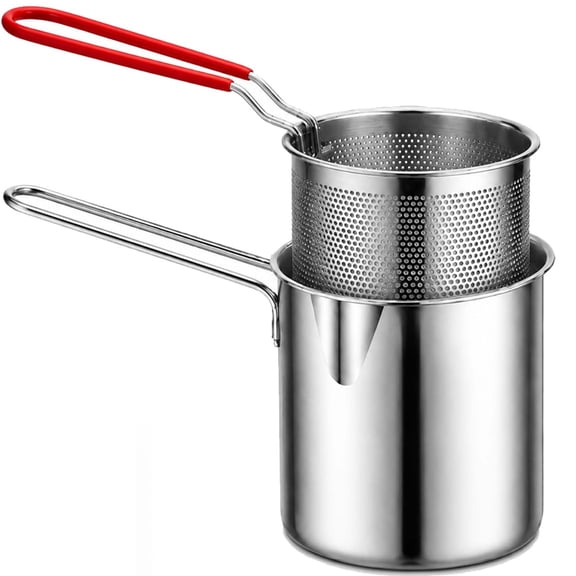 Deep Fryer Pot, Stainless Steel Pot with Lift-Out Draining Basket, Personal Mini Deep Fryer Set 1.2L Stovetop Fryer, Cooking Set for Fries Chicken