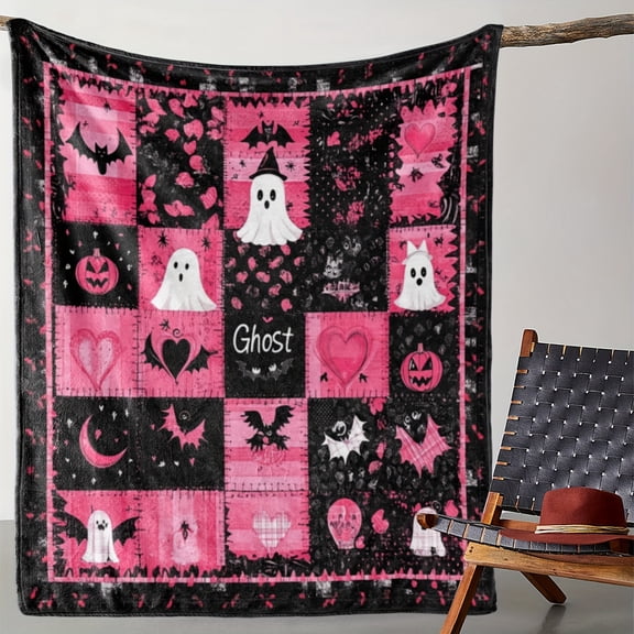 Cozy Flannel Halloween Blanket with & Bat Print - Soft, Warm Throw for Couch, Bed, Car, Office, Camping - Versatile All-Season Gift