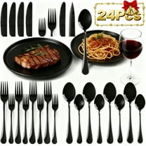 24-Piece Black Silverware Set with Steak Knives Flatware Set for 4 Food-Grade Stainless Steel Cutlery Set Mirror Polished Utensils Set Include Spoons and Forks for Home Kitchen Restaurant
