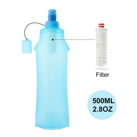 RUNACC 500ml Collapsible Bottle with Filter BPA-free Folding Water Bottle Soft Flask , Ideal for Running, Hiking, Cycling and