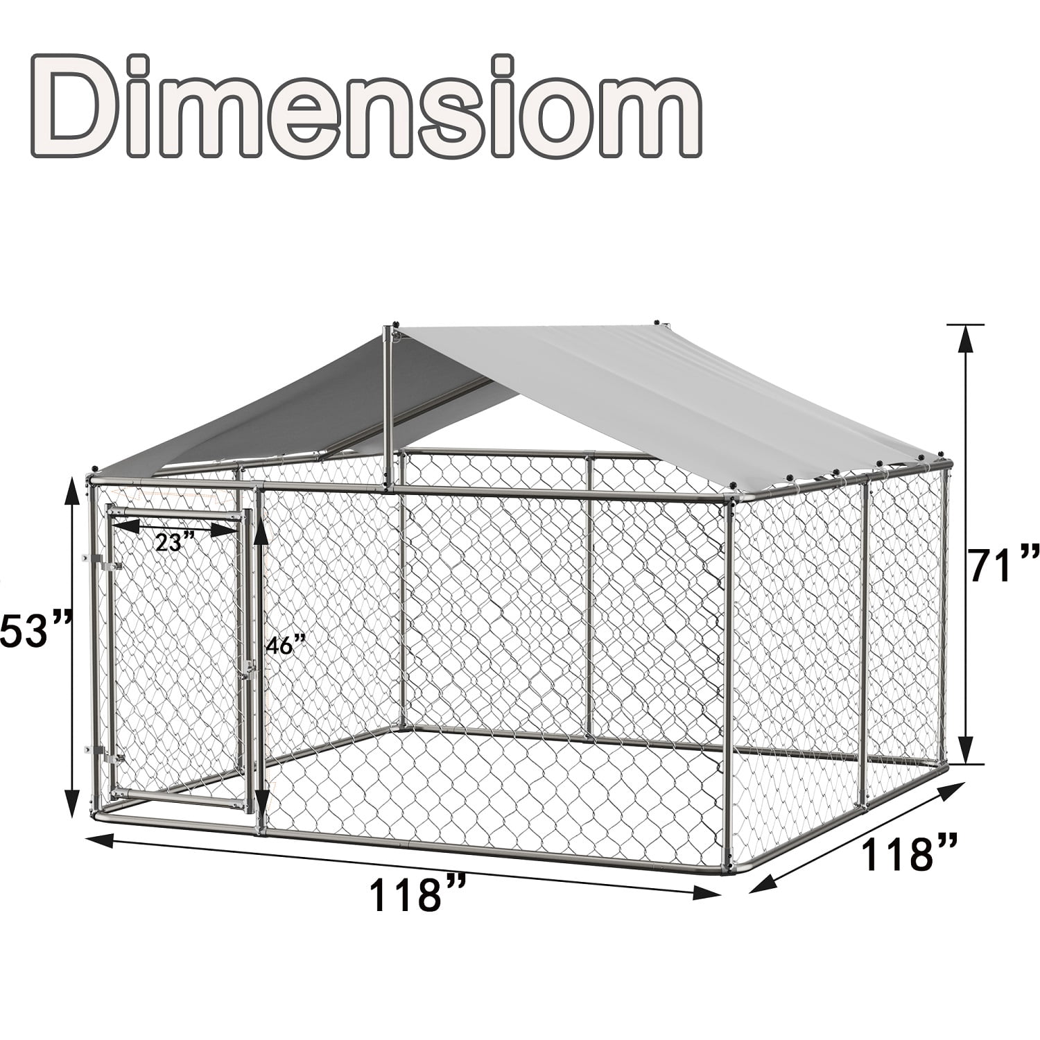 DetalleGo Large Outdoor Dog Kennel, Heavy Duty Galvanized Steel Dog Enclosure with Waterproof UV-Resistant Cover, Lockable Door Chain Link Playpen for Small to Large Pets (118" L x 118" W x 71" H)