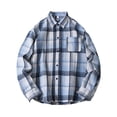 thumbnail image 2 of Men's Casual Plaid Flannel Long Sleeve Button Down Shirt Loose Plus Size Shirts for Men Light Blue XXL, 2 of 4