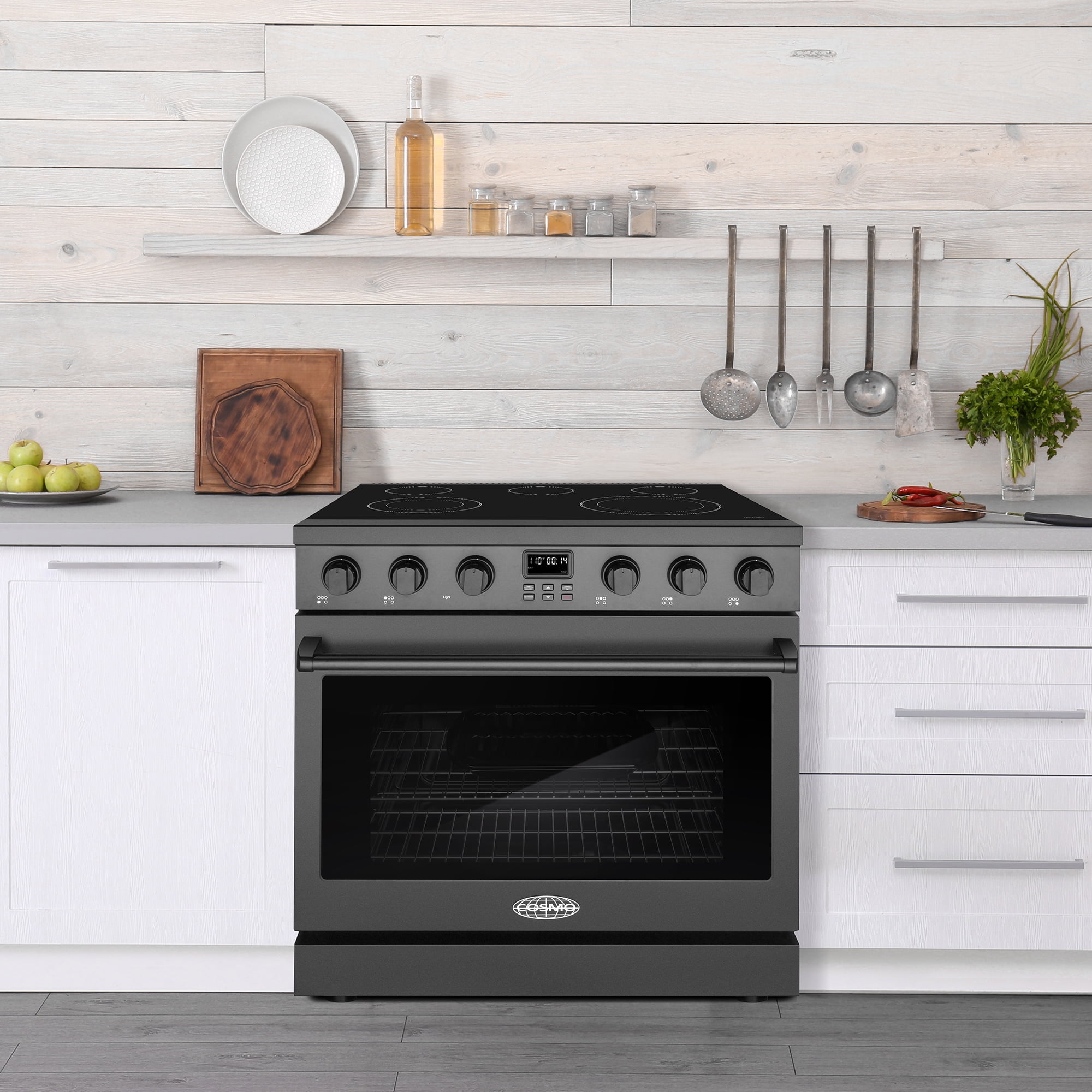 Cosmo 36 in. Haven Collection 6.1 cu. ft. Electric Ceramic Glass Range, 5 Burner Elements, Convection Oven, Matte Black