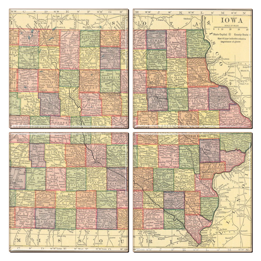 Set of 4 State Map Home Wooden Coasters Iowa