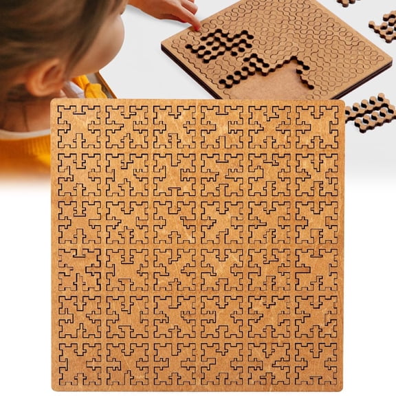 2026 New Fractal Tray Puzzle Hard Irregular Wooden Jigsaw, Mind-Bending No-Image Fractal Puzzle Challenge, Hilbert Curve Brain Teaser Educational Brain Teaser for Adults