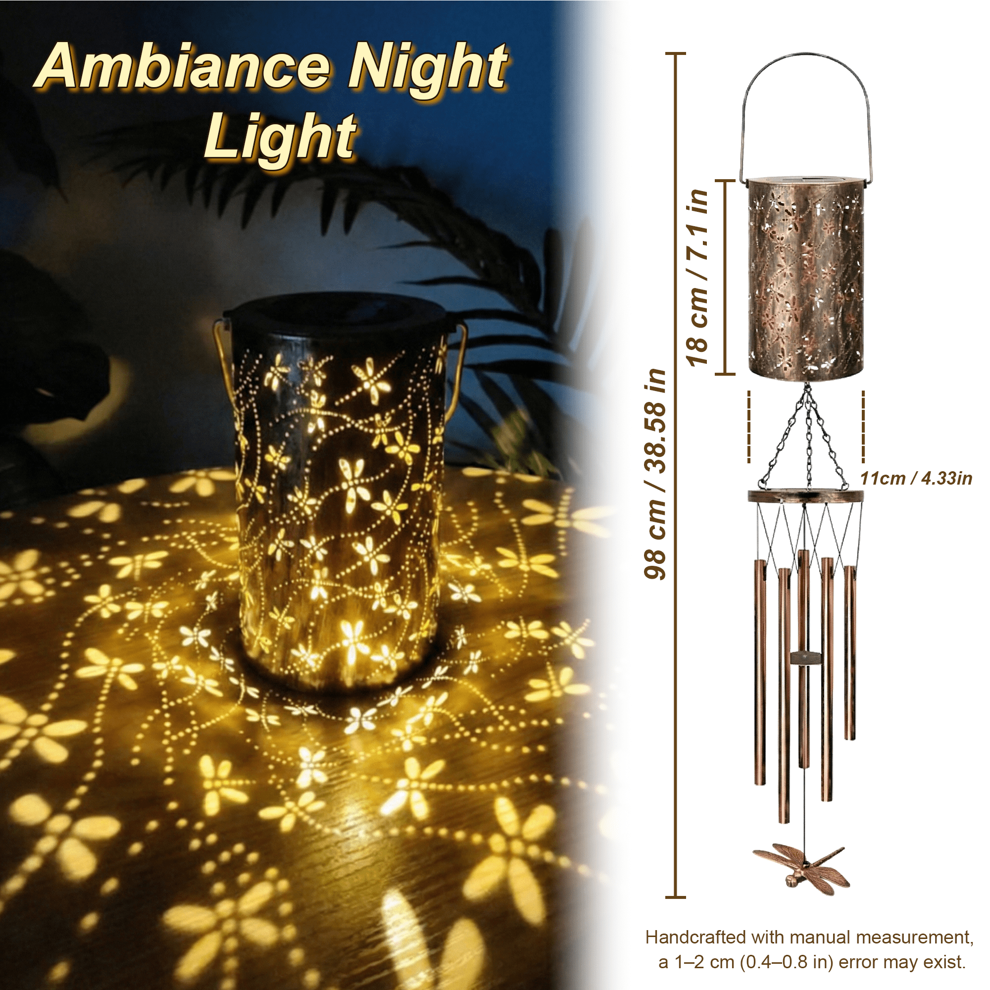 KEYAHAPPY Solar Wind Chimes for Outside, Windchimes Outdoors Solar Powered Lights for Garden Decor, Memorial Wind Chimes for Patio Porch Lawn Yard Decorations Outdoor, Dragonfly