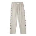 thumbnail image 5 of Women's Casual Pants Women'S Cotton And Linen Striped Elastic Waistband High Waistband Pocket Pants Side Buttons Nine Point Pants Loose Casual Pants Straight Leg Pants,Yellow Women's Casual Pants M, 5 of 5