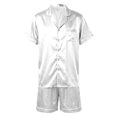 thumbnail image 5 of Cozy Couple Pajamas Set Short Sleeve Collar Button Down Tops with Side Slit Short Pants Sleepwear for Women White,XL, 5 of 7