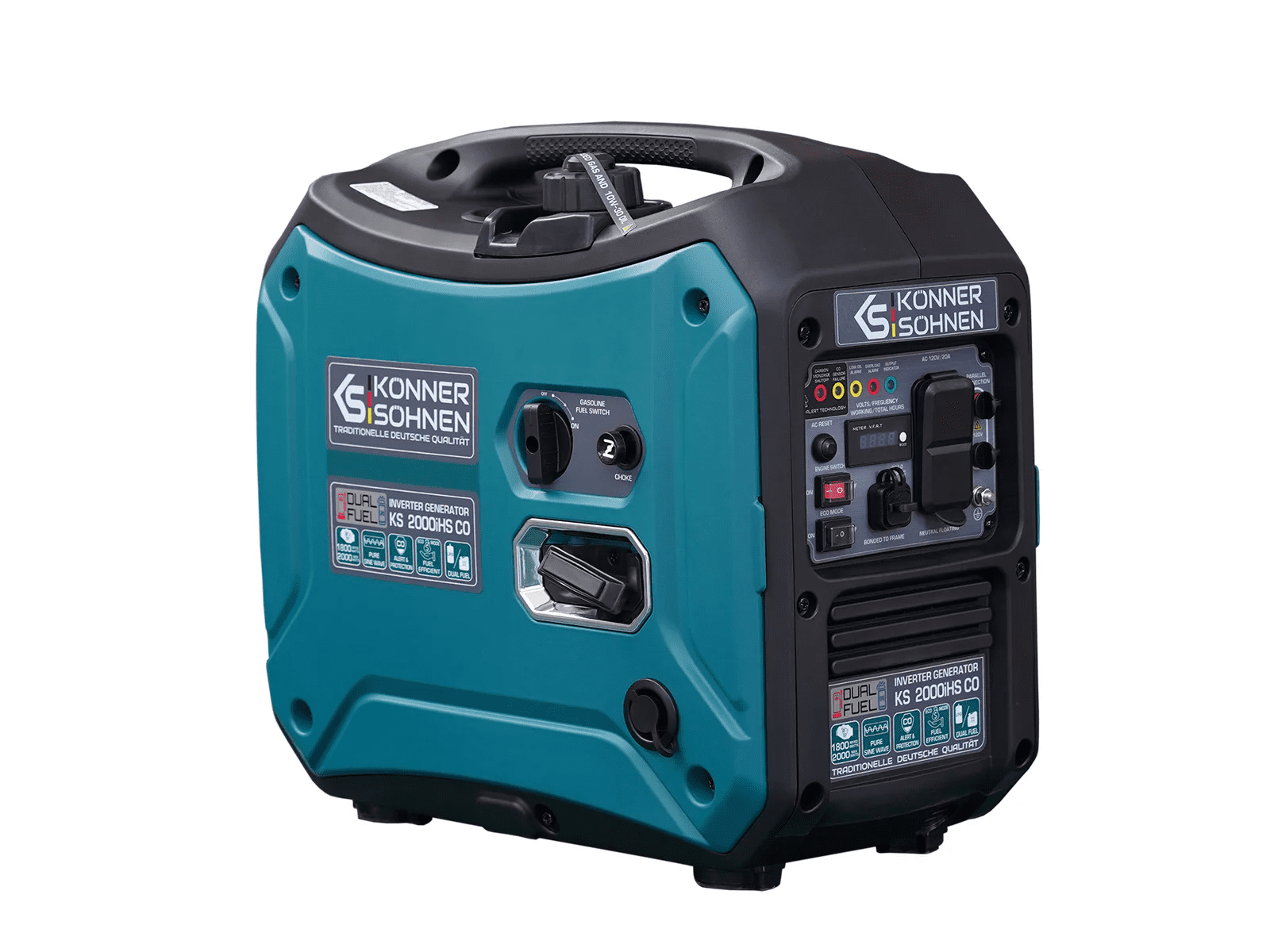 Konner & Sohnen 2000W Portable Inverter Generator Lightweight CO Sensor, Fuel-Efficient Technology, LPG/Gasoline for Camping Outdoor Home Backup