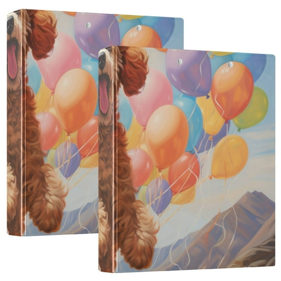 Teddy Dog Ballons Mountains 3 Ring Binders 1.5 inch Hardcover File Folders with Interior Pockets A4 Size Organizer for School Office Hospital Set of 2
