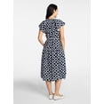 thumbnail image 4 of Time and Tru Women's Cotton Double Cloth Midi Dress with Short Flutter Sleeves, Sizes XS-XXXL, 4 of 5