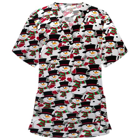 

Women s V Neck Scrubs Shirts Workwear Tops Cute Christmas Printed Graphic Short Sleeve T Shirts