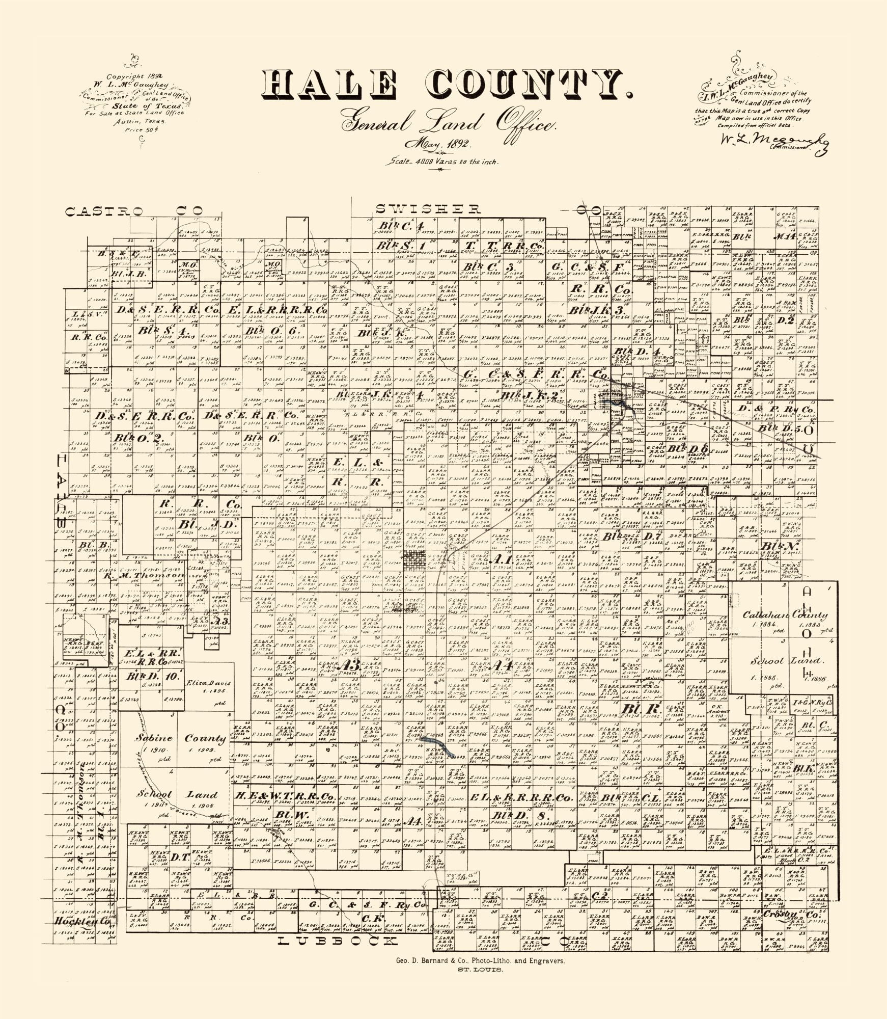 Hale County Texas McGaughey 1892 23 x 26.41