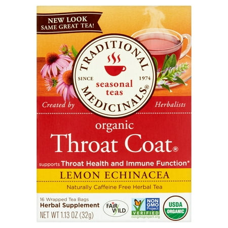 TRADITIONAL MEDICINALS Thés de saison Manteau Gorge bio Citron Echinacea Sachets de thé - 16 CT