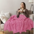 thumbnail image 5 of PAVILIA Hot Pink Sherpa Twin Throw Blanket with Soft Pom Pom Fringe, Plush Cozy Warm Sherpa Blankets for Couch Bed Sofa, Fuzzy Fleece Throw with Pompom, Lightweight Fluffy, Pink, 60x80 in, 5 of 7