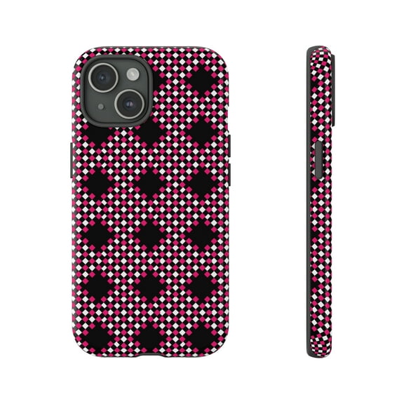 Black White & Pink Diamond Shape Tough iPhone 15 Case-iPhone-iPhone Case