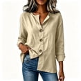 thumbnail image 6 of Women V Neck Button Down Blouse, Roll-Up Long Sleeve Linen Tops Daily Casual Dressy Shirt, 6 of 7