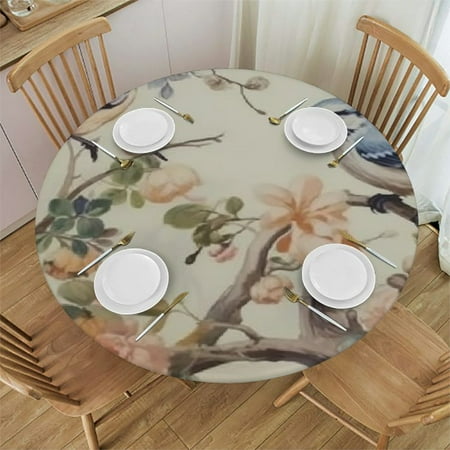 

Vintage Branches Tree Tablecloth for Dining Kitchen Holiday Decor Classic Nature Floral Bird Foliage Round Tablecloths Washable Table Cover
