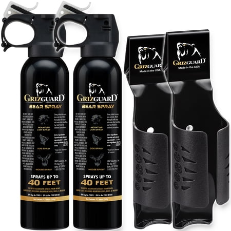 Griz Guard 260GG2 Bear Spray 2 Pack with Holster — 40 ft Range, Maximum Strength EPA-Registered Defense for Bears, Mountain Lions, Coyotes, Dogs & Moose — 9.2 oz Outdoor Hiking & Camping Protection