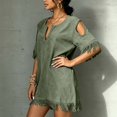 thumbnail image 3 of Karymi Spring Dresses for Women 2026 Boho Beach Vacation Tassel Mini Dress, Notch V Neck Cold Shoulder Cutout Short Sleeve Loose Shift Cover Up Dress Dresses for Women, 3 of 9