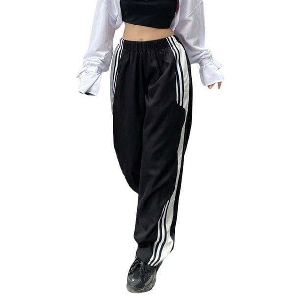 xiaxaixu Women's Side Pockets Trousers, Side Horizontal Stripes Elastic  Waist Sweatpants, Running Riding Jogging Long Pants 