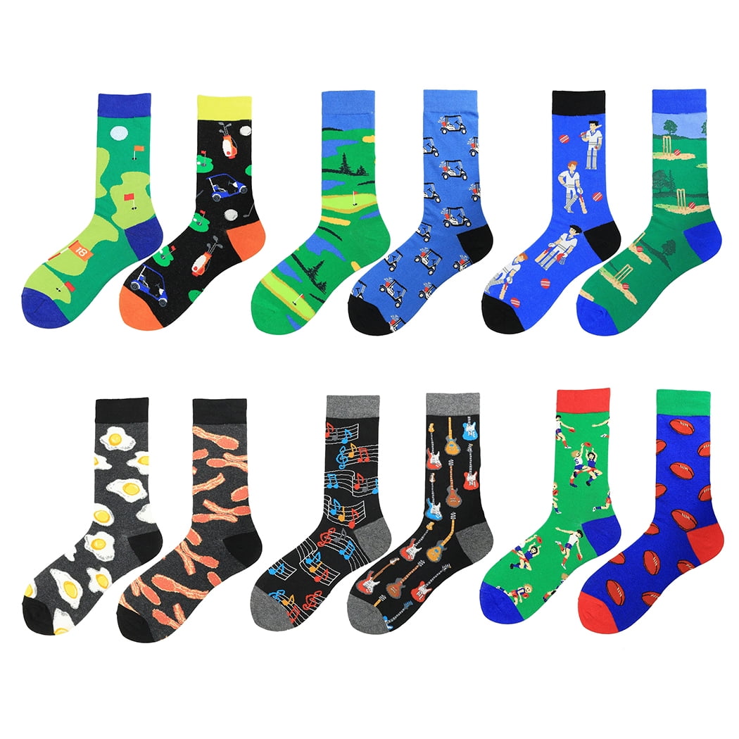 Coxeer Men Crew Socks Cotton 6 Pairs Soft Funny Socks High Ankle Socks