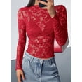 thumbnail image 3 of BTFBM Mesh Long Sleeve Tops for Women Lace Sheer Tight See Through Crew Neck Spring Fall Party Club Outfits, 3 of 7