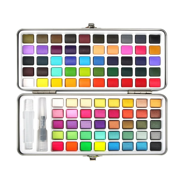 Set de acuarelas sólidas de 50/72/90 colores con estuche metálico y pinceles